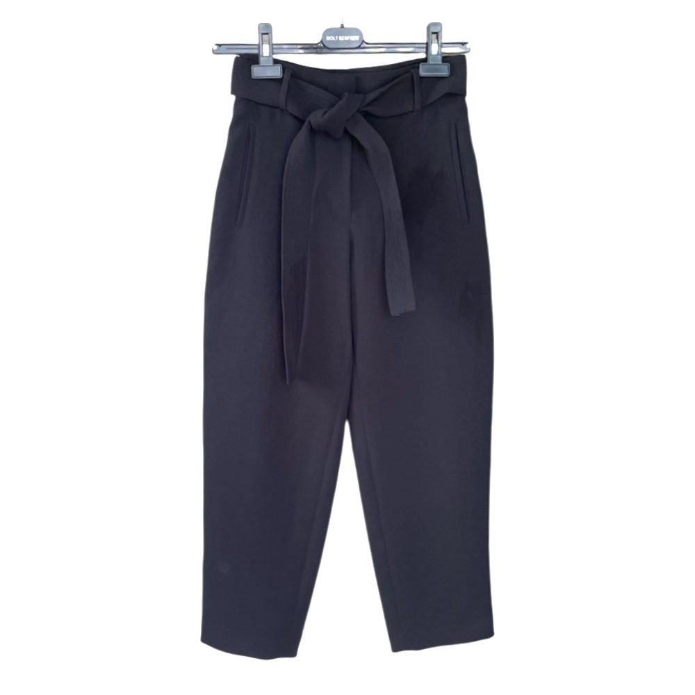 Aritzia Wilfred Black Cropped Tie Front Ankle Pants